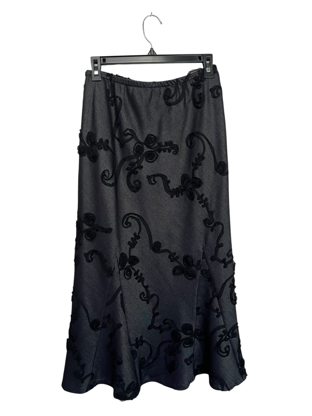 Lena Gabrielle New York | Godet‎ Black Floral embellished abstract skirt 8
